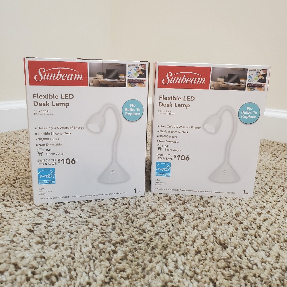 * Set of 2* White LED Desk Lamp